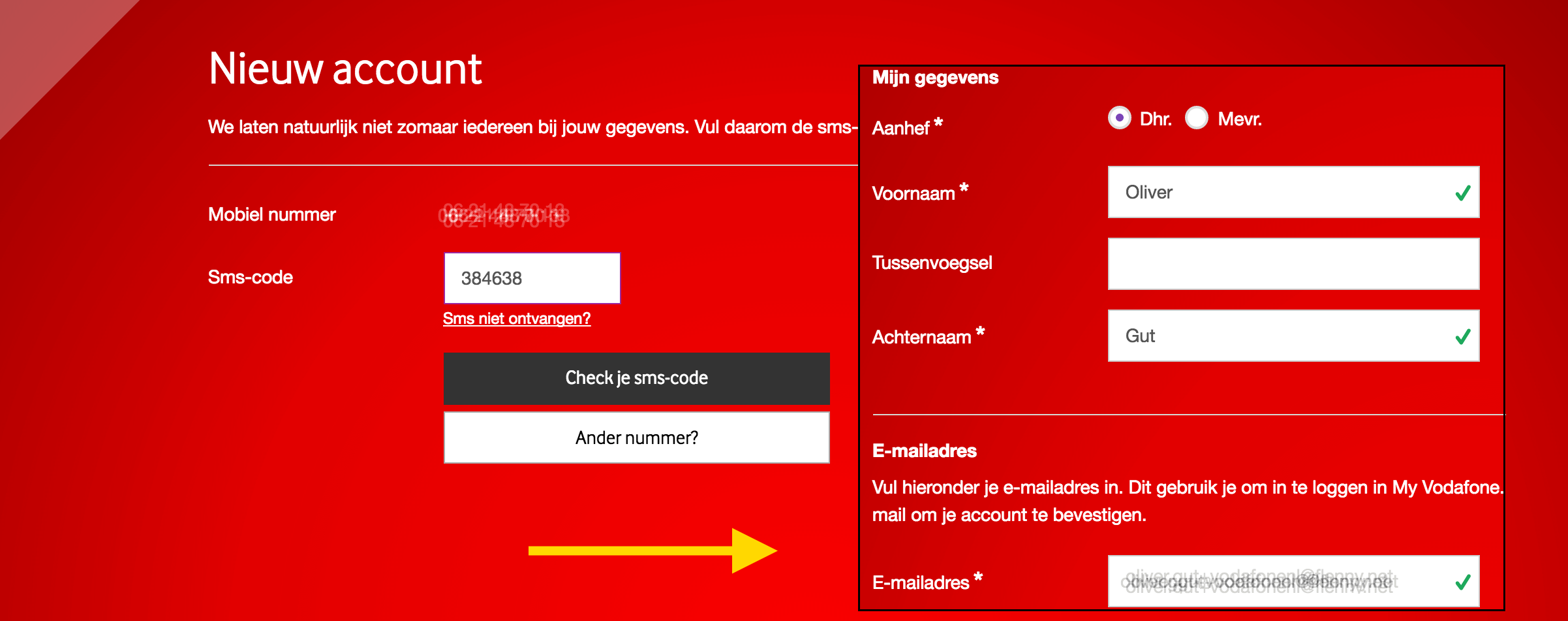 Vodafone NL - Account erstellen
